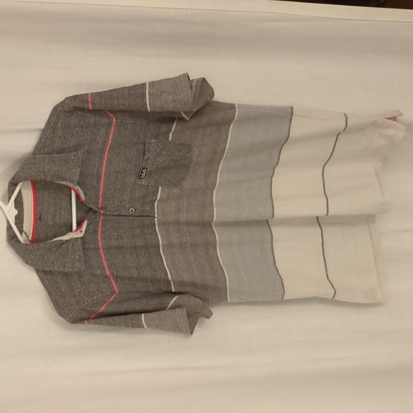 Quicksilver Men's Gray Striped Color Block Polo Shirt - Picture 1 of 4
